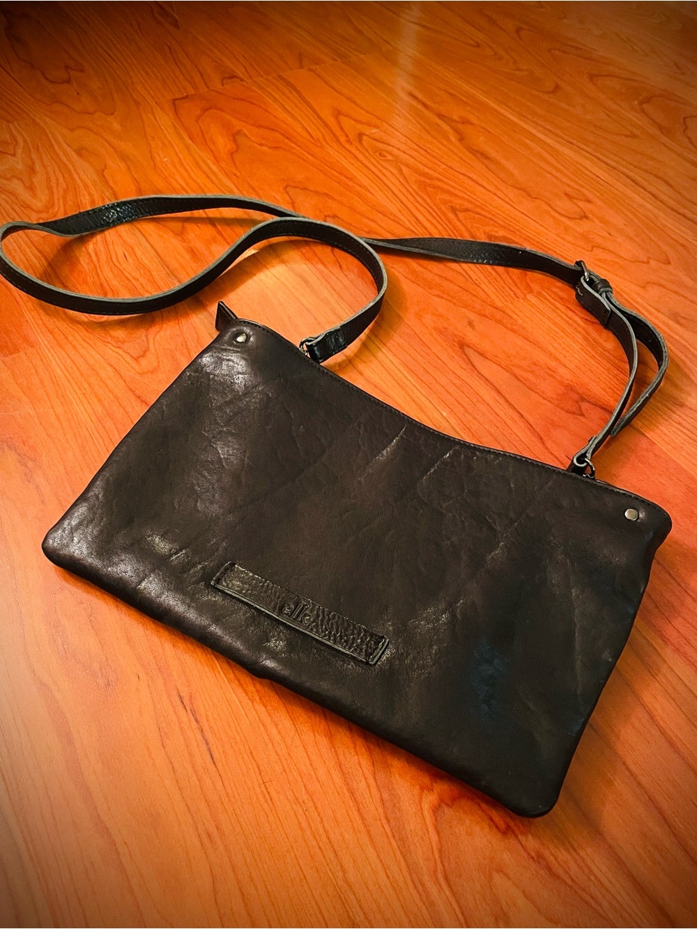 ELK Genuine Leather Handbag Black Crossbody Clutch Shoulder Bag Minimalist